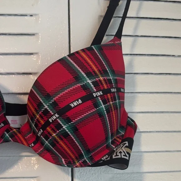 PINK Victoria’s Secret Red & Black Plaid Push-Up Bra - Picture 4 of 12
